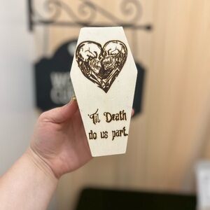 Heart Skull Coffin Decor Handmade Woodburned